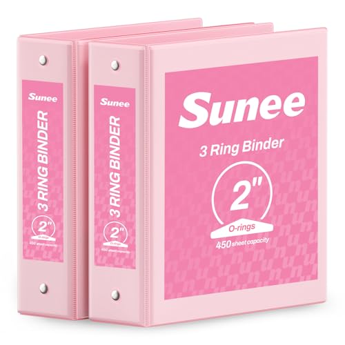 SUNEE 3 Ring Binder 2 Inch 2 Pack, Clear View Binder Three Ring PVC-Free (Fit 8.5x11 Inches) for School or Office Supplies, Pink - color: Pink, size: 2 Inch