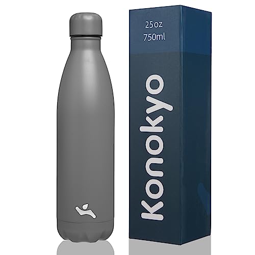 Konokyo Insulated Water Bottles,25 oz Double Wall Stainless Steel Vacumm Metal Flask for Sports Travel,Gray - color: Gray, size: 25 Ounces