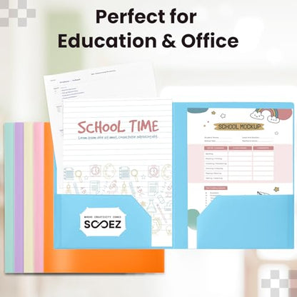 Sooez 6Pack Folders with Pockets, Pocket Folders with Extra Labels, Plastic Folders with Pockets, 2 Pocket Folders Bulk, Heavy Duty File Folders, School Folders Business Folder Office Filing Supplies - color: Candy Colors