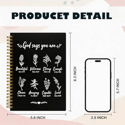 Christian Spiral Notebooks For Women - Bible Study Prayer Journal Dairy With God Says,140 Pages,Hardcover Coil-Bound Subject Notebook College Ruled,Inspirational Gifts For Church Members Journals For Writing, A5(5.8"X8.3") (Black White) - color: Black Whi