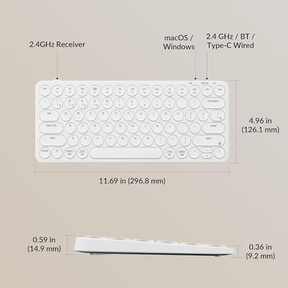 Keychron B3 Pro 75% Ultra-Slim Wireless Keyboard, 2.4GHz, Bluetooth 5.2 / Wired USB Connection, Portable Silent White Bluetooth Keyboard for Mac Windows Linux Tablet Phone - color: White