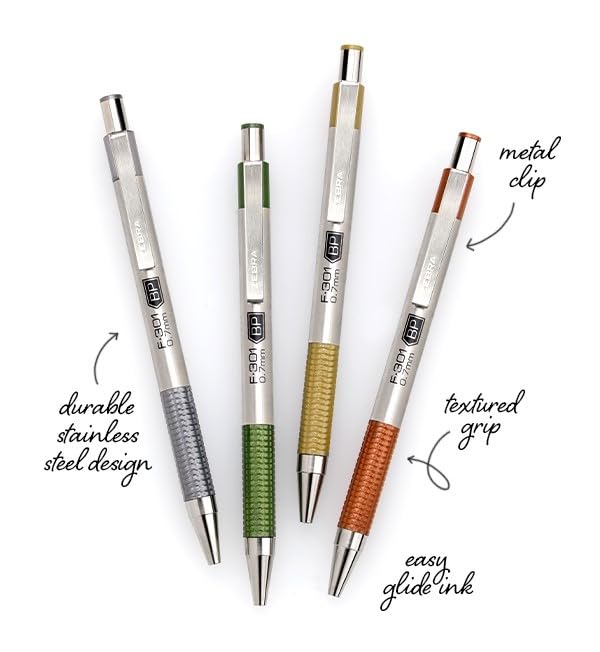 Zebra Pen F-301 Signature Series Ballpoint Pen, Black, 0.7mm, 4-Pk (27294) - color: Black Ink D
