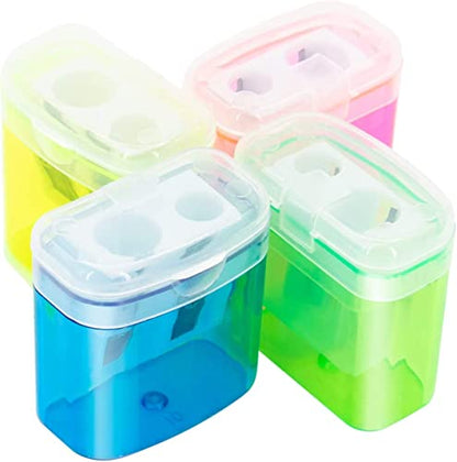KIDMEN 24 PCS 2 Holes Small Manual Pencil Sharpener with Lid,for Kids,School - style: 24Pack Pencil Sharpener
