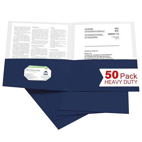 Zzrywuty 50 Packs Two Pocket File Folders with Business Card Slot,Textured Paper,Letter Size,Holds 100 Plus Sheets for School,Office,Business,Royal Blue - color: Blue-50pcs