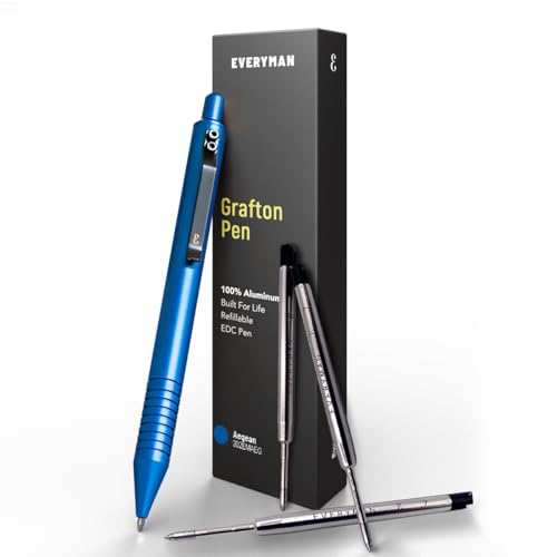 Everyman Aegean Grafton Gel Ink Pen Bundle | Premium 0.7mm Refillable Metal Pen with Comfortable Grip + 3 Black Refills | Smooth Writing EDC Pen Set for Office, Travel, Gifts & Daily Use - color: Aegean, style: Pen and Refil Set