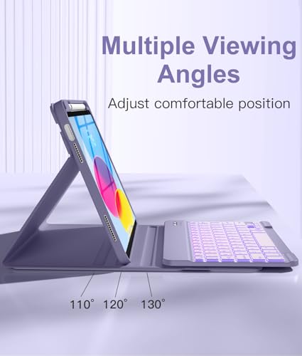 Hamile for iPad 11th 10th Generation Case with Keyboard - 7 Colors Backlit Wireless Detachable Folio Keyboard Cover with Pencil Holder for iPad 11-inch A16 2025 10th Gen 10.9 Inch 2022 (Lavender) - color: Lavender