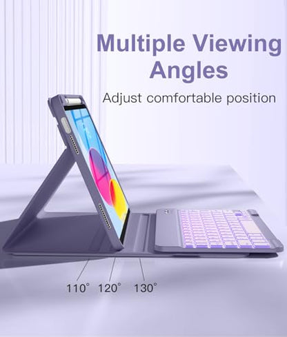 Hamile for iPad 11th 10th Generation Case with Keyboard - 7 Colors Backlit Wireless Detachable Folio Keyboard Cover with Pencil Holder for iPad 11-inch A16 2025 10th Gen 10.9 Inch 2022 (Lavender) - color: Lavender
