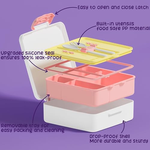Fimibuke Kids Bento Snack Lunch Box with Thermo Insulated Toddler Lunch Bag | Lunch Box Kids with 4 Compartment, Food Jar, Ice Pack, Utensils, Birthday Gifts for Ages 3-12 Back to School Toddler Girl Boy - color: A1.Rainbow