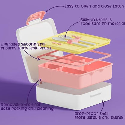 Fimibuke Kids Bento Snack Lunch Box with Thermo Insulated Toddler Lunch Bag | Lunch Box Kids with 4 Compartment, Food Jar, Ice Pack, Utensils, Birthday Gifts for Ages 3-12 Back to School Toddler Girl Boy - color: A1.Rainbow