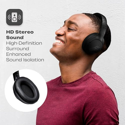 PowerLocus Bluetooth Headphones Over Ear, 50H Playtime with 4 EQ Modes Wireless Headphones with Microphone, HiFi Stereo Deep Bass, Soft Ear Cups, Foldable Lightweight Headset for Travel/Office/Workout - color: Black Line