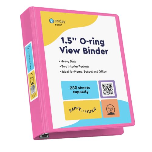 Enday 3 Ring Binder 1.5 Inch, Pink Heavy Duty Three Ring Binder, 325 Sheets Capacity - 1.5 Inch Binder for Home School and Office - color: Pink, size: 1.5-Inch