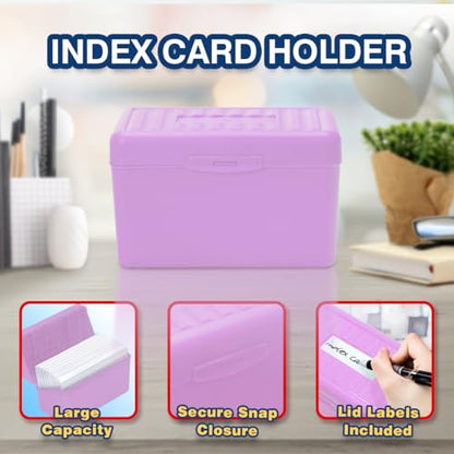H4D 3x5 Index Card Holder with 100 Index Cards and 25 Dividers, Pale Purple | 3x5 Inch Plastic Box, Heavyweight 3x5 Index Cards, Plastic 3x5 Index Card Dividers, Snap Closure Lid - color: Light Purple, size: 3"x5"