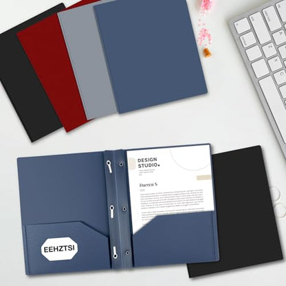 12-Pack Plastic Folders with Pockets and Prongs,2-Pocket Folders with 3 Fasteners, Poly Folders Holds 8-1/2" x 11" Paper for School/Office/Home, Blue - color: Dark Blue, size: 12-Pack