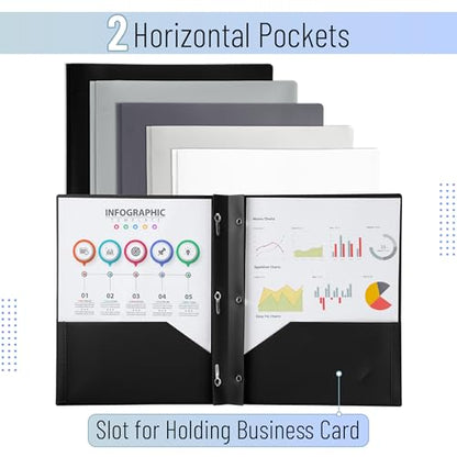 Mr. Pen- Plastic Folders with Pockets and Prongs, 5 Pack, Letter Size | Flexible Plastic Folders with Prongs, Black and White Theme - color: Black and White, size: 5 Pack