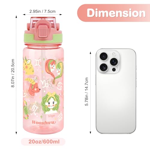 Kids Water Bottle for School, 20 Oz Plastic Straw Water Bottle with Silicone Spout and Leakproof Cover, Dishwasher Safe (Zodiac Signs) - color: Zodiac Signs, size: 20 Ounces