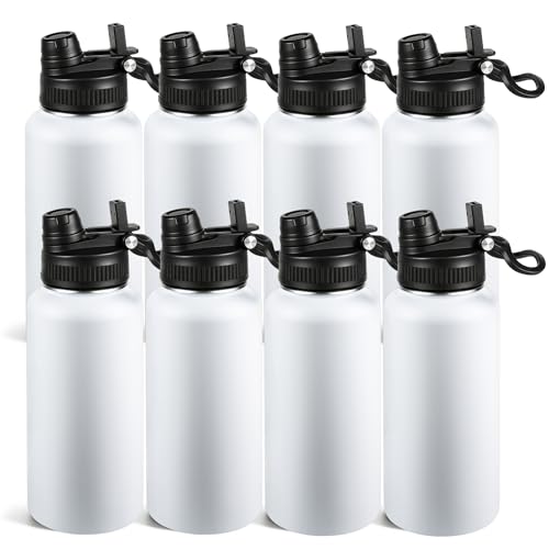 32oz Insulated Stainless Steel Water Bottle Bulk 2-in-1 Leak-Proof Sip & Straw Lid with Handle, Double Wall Vacuum Insulated Travel Mug for Sports, Commute, Office, White, 8 Pack - color: White, size: 32oz-8pack