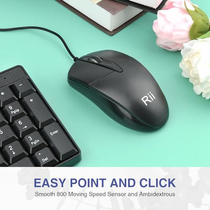 Basic Keyboard and Mouse,Rii RK203 Ultra Full Size Slim USB Basic Wired Mouse and Keyboard Combo Set with Number Pad for Computer,Laptop,PC,Notebook,Windows and School Work(1 Pack) - size: 1 pack