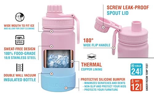 CHILLOUT LIFE 12oz Kids Insulated Stainless Steel Water Bottle with Leak Proof Spout Lid & 144 Stickers - color: Cotton Candy, style: 12 oz