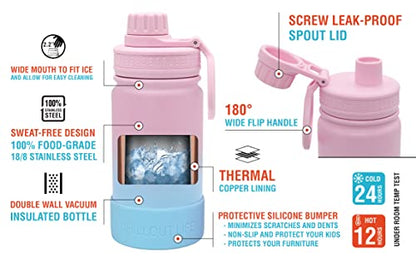 CHILLOUT LIFE 12oz Kids Insulated Stainless Steel Water Bottle with Leak Proof Spout Lid & 144 Stickers - color: Cotton Candy, style: 12 oz