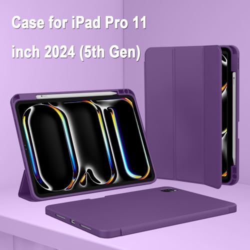 ZryXal iPad Pro 11 Inch Case (M5) 2025/ (M4) 2024 (Model: A2836/A2837/A3006), Trifold Stand Smart Cover with Pencil Holder and Soft TPU Back, Auto Wake/Sleep (Dark Purple) - color: Dark Purple