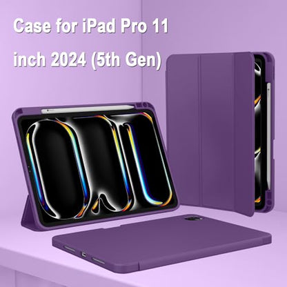 ZryXal iPad Pro 11 Inch Case (M5) 2025/ (M4) 2024 (Model: A2836/A2837/A3006), Trifold Stand Smart Cover with Pencil Holder and Soft TPU Back, Auto Wake/Sleep (Dark Purple) - color: Dark Purple