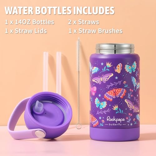 rockpapa Kids Lunch Box Set with 14oz Insulated Water Bottle & Lunch Bag, Leakproof 5.5 Cups Bento Box for School & Children, BPA-Free, Microwave Safe for Boys Girls (Purple Butterfly) - color: Purple Butterfly