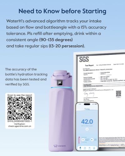 WaterH BOOST Smart Water Bottle Tracker with Reminder to Drink Water, 32oz | Double Wall Vacuum Insulated Stainless Steel, BPA-Free, Leakproof, Smart App Tracking, Travel-Friendly Wide Mouth for Office - color: Purple, size: 32 Ounces