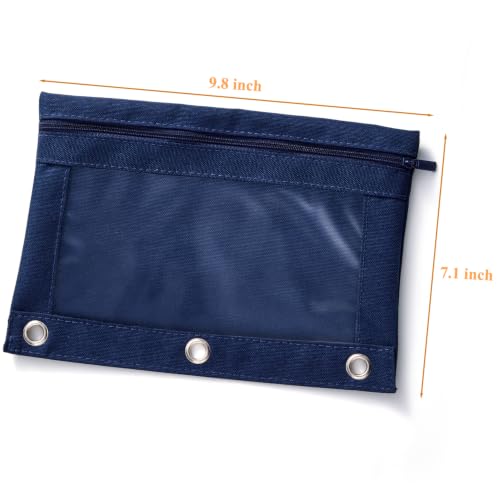 3 Ring Binder Pencil Pouch, Durable Pencil Case for School Supplies, Classroom Must Haves, 3-Hole Design Fits Binders, Zipper Closure, Ideal for Students/Back to School Navy Blue - color: Navy Blue