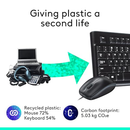 Logitech MK120 Wired Keyboard and Mouse Combo for Windows, Optical Wired Mouse, Full-Size Keyboard, USB Plug-and-Play, Compatible with PC, Laptop - Black