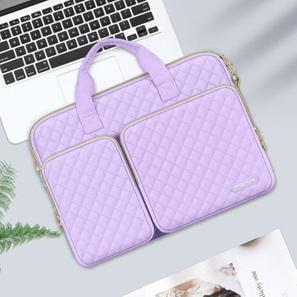 MOSISO 360 Protective Laptop Case 13.3 inch, 13-13.3 inch Laptop Sleeve Compatible with MacBook Air/Pro 13/Pro 14,HP Dell ASUS Lenovo, Square Quilted Bag Cover with 2 Pockets&Handle&Belt, Purple - color: Purple, size: 13.3 inch