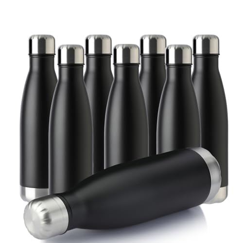 MEWAY 17oz Sport Water Bottle 8 Pack Vacuum Insulated Stainless Steel Leak-Proof Double Wall Cola Shape Water Bottle,Keep Drinks Hot & Cold (Black,8 Pack) - color: Black