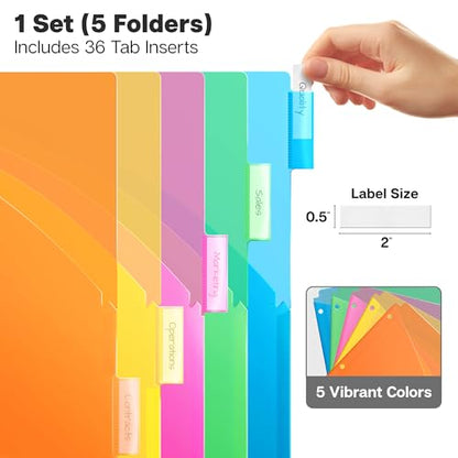 Dunwell 5-Tab Binder Pocket Dividers, Plastic Dividers with Two Pockets for 3-Ring Binder, Multicolor, Fits 8.5x11 Letter Size Documents, Insertable Tabs, 5 Subject Notebook Divider 3 Hole Punched - size: 1 Set (5 pcs), style: 2 Pockets