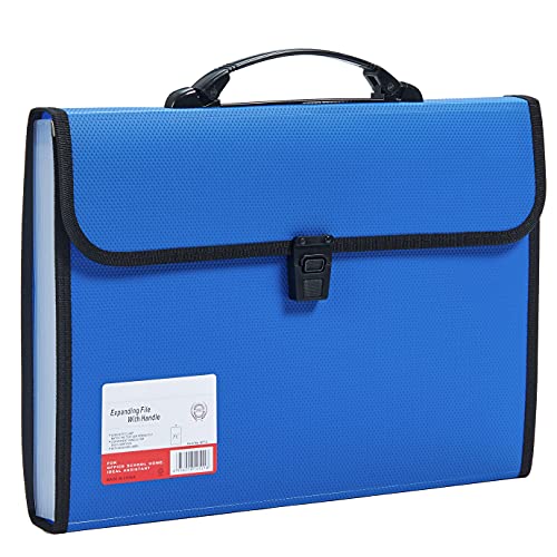 JIZISO Legal Size 13 Pocket Accordian File Organizer Expanding File Folder for FC A4 Paper, Briefcase File Case with Durable Handle & Buckle Closure for School Home & Business (Blue-2) - color: Blue