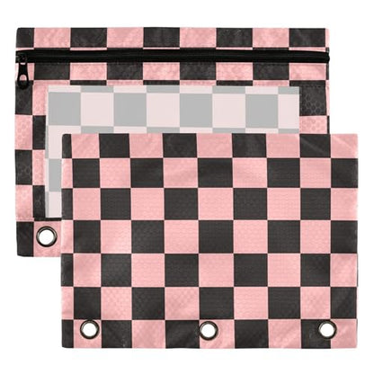 Lightpink Buffalo Plaid Binder Pouches 3 Ring for Boys Girls School Office College Supplies Black Chessboard Orchid Pink Pencil Pouches Case Bag with Clear Window and Zipper 2 Pack - color: Lightpink