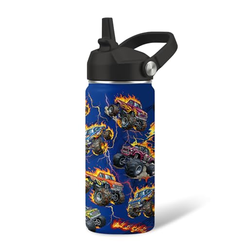 Kids Water Bottle Insulated - 16 oz Kids Stainless Steel Water Bottle with Straw, Leak Proof, BPA-Free, Vacuum Insulated, Truck Water Bottles for Sports, Travel - color: Truck, size: 16 Ounces