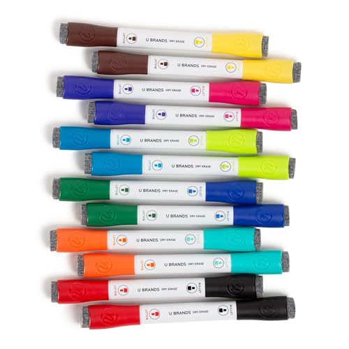 U Brands Fine Tip Dry Erase Markers with Eraser, Magnetic Double-Ended Whiteboard Markers, Low Odor, Assorted Bright Colors, Set of 12 - size: 1 Count (Pack of 12)
