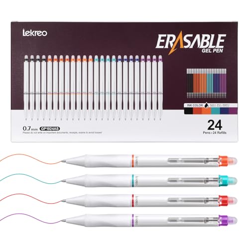 Erasable Gel Pens, 24 Counts Retractable 0.7mm Fine Point Erasable Pens Clicker + 24 Counts Refills, Assorted Color Inks, Make Mistakes Disappear for Writing Planner Drawing and Crossword Puzzles