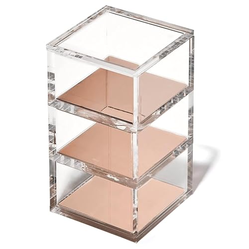 OfficeGoods 3-Tier Stackable Acrylic Holder- Stylish Desk Organizer and Storage for Office or Home – Transparent Square Design, with Rose Gold Metal Base - color: Rose Gold, size: Square