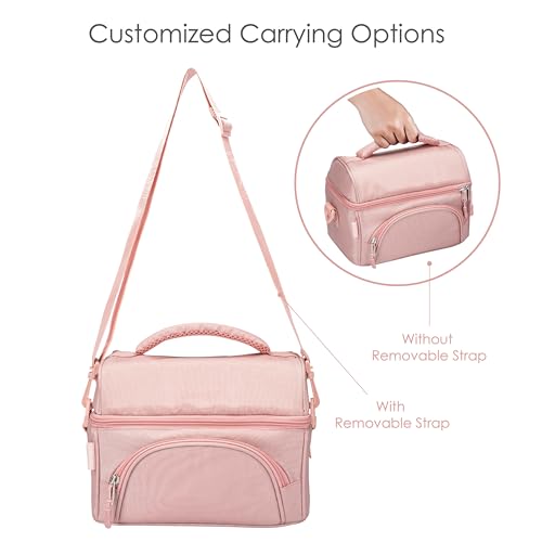 Bentgo Deluxe Lunch Bag - Durable and Insulated Lunch Tote with Zippered Outer Pocket, Internal Mesh Pocket, Padded & Adjustable Straps, & 2-Way Zippers - Fits Most Lunch Boxes (Blush) - color: Blush