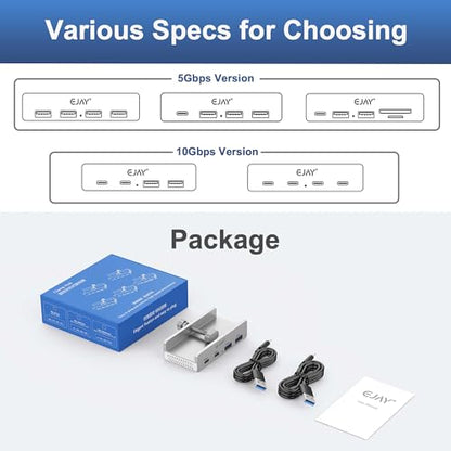 EJAY 4Ports 10Gbps USB-C HUB USB3.2 Clamp USB HUB Splitter,Mountable USB-C Adapter with Data & Power Cable for iMac 2021 and later-10Gbps(Sliver) - size: with 2 USB C&2 USB A