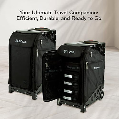 ZUCA Travel Cases for Artists & Professionals - Makeup Case with 4 Vinyl Utility Pouches, Travel Cover, 41" Telescoping Handle, Rolling Wheels & Sturdy Aluminum Frame for Makeup Artists and Creatives - color: Black w/ Black Frame, style: Pro