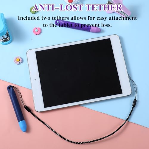 2pcs Kids Tablet Stylus for Touch Screens with 1 Anti-Loss Tethers | Anti-Rolling Tablet Styluses for Kids,Styluses Pen Compatible with All Touch Screen Devices(Blue+Purple)