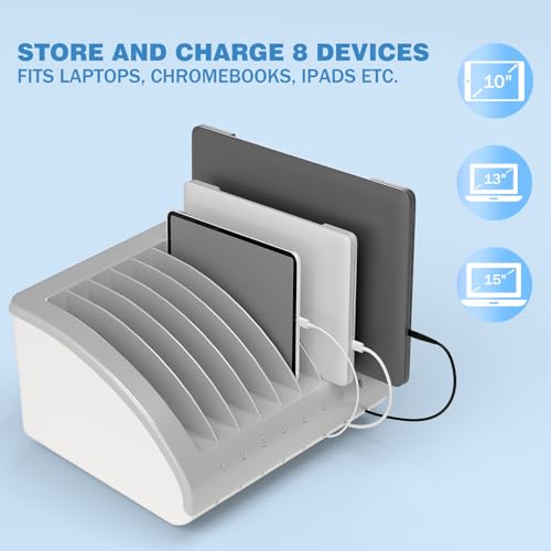 6-Pack, 8-Device Universal AC Laptop Charging Station with Power Strip | Charging Dock for Multiple Tablets, Chromebooks & iPads, Laptop Organizer with Cable Management for Classroom, Office, Lab - size: 6 PACK - 8 Tablet/Chromebook