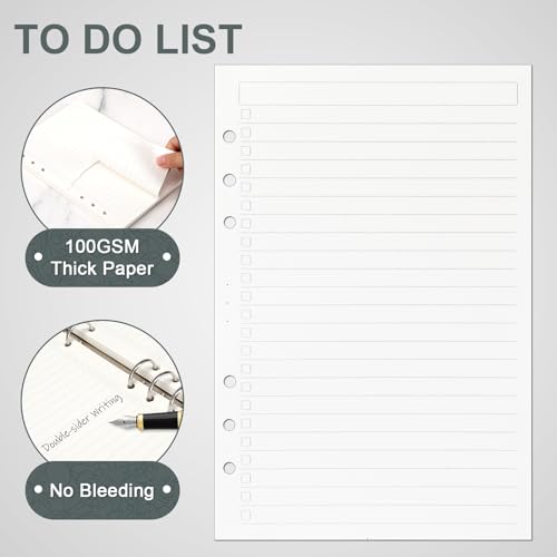 Toplive A5 Filler Paper To Do List, 6 Ring Planner Binder Inserts 160 Sheets，Daily Checklist Loose Leaf Refill Papers for Notebook & Budget Binder - style: 2Pack To Do List