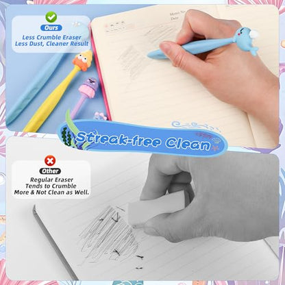 48 Pcs Cute Under the Sea Bobblehead Eraser for Pencils Kawaii Erasers Cute Supplies Fun Dolphins, Sea Lions, Whales, Seals Erasers Supplies Birthday Classroom Gifts - style: Ocean