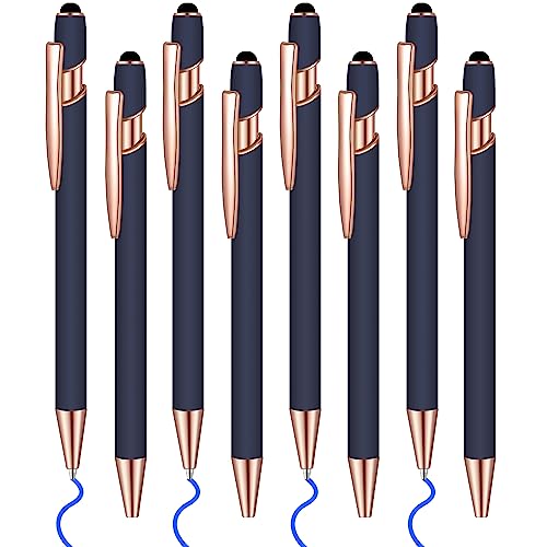 8 Pcs Blue Ink Ballpoint Pen with Stylus Tip 2 in 1 Stylus Ballpoint Pen Metal Pens Stylus Pen for Touch Screens School Office Coworkers (Blue Rose Gold) - color: Blue Rose Gold