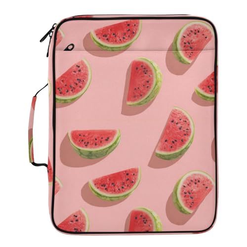 Zipper Binder Case with Handle, Portfolio Organizer 3 Ring Binder, Accordion 6-Tab Expanding File Folder Multiple Pockets Home School Office Documents Storage, Pink Watermelon - color: Multicolor 4