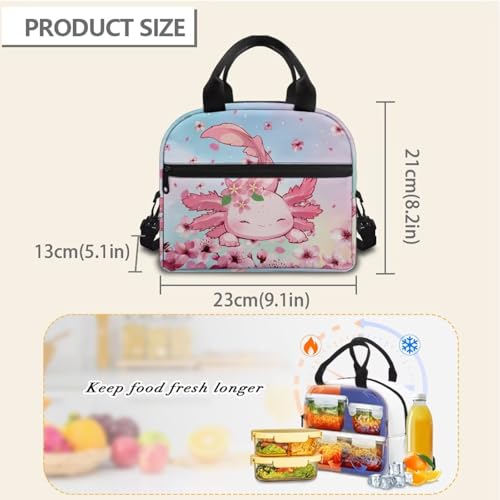 Axolotl Kids Insulated Lunch Box 4-6 Flower One Piece Lunch Box for Boys 6-8 Preschool Meal Bag for Girls Kindergarten Toddler Elementary School Adjustable Shoulder Strap Portable Insulated - color: Flower Axolotl