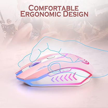 UHURU Gaming Mouse, Wireless Gaming Mouse with 6 Buttons 7 Changeable LED Color up to 10000 DPI, Rechargeable USB Gamer Mouse for PC Laptop (Pink) - color: pink