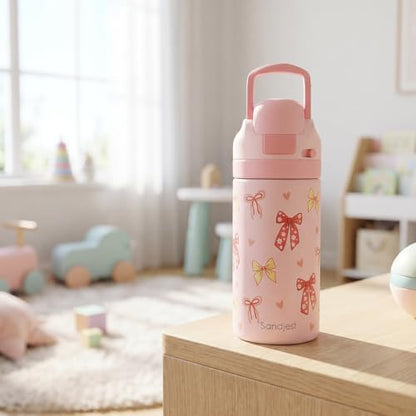 Bow Kids Insulated Stainless Steel Water Bottle 16 Oz, Travel Tumbler for School, Sports for Girls, Birthday, Back To School - color: Bow